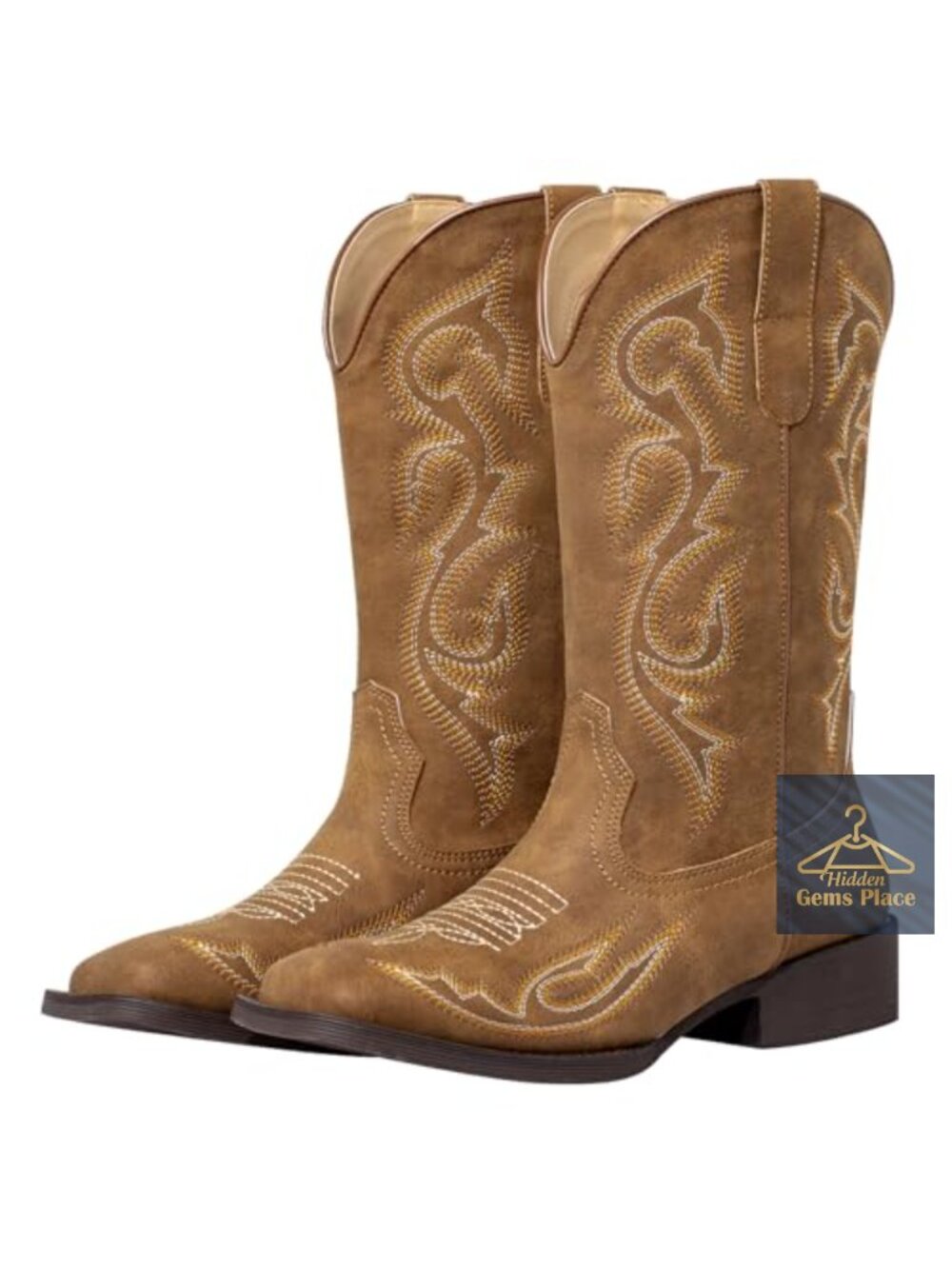 Women's Square Toe Cowgirl Boots Wide Calf Mid Calf Western Embroidered Pull On